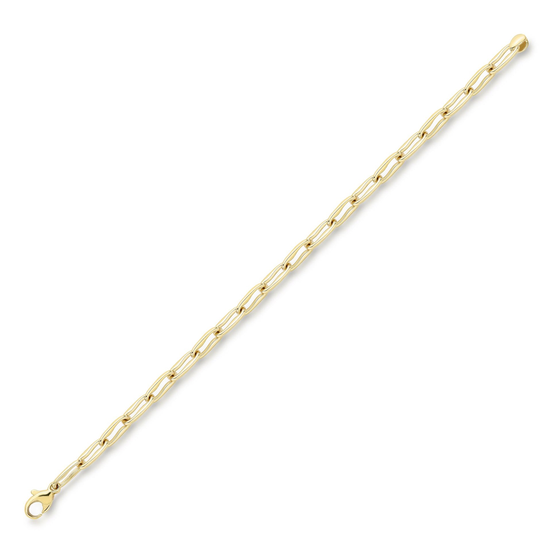 9ct Gold  Stretched Wavy Pinched Oval Link Bracelet 4mm 7.5"/19cm - CANR02054-07