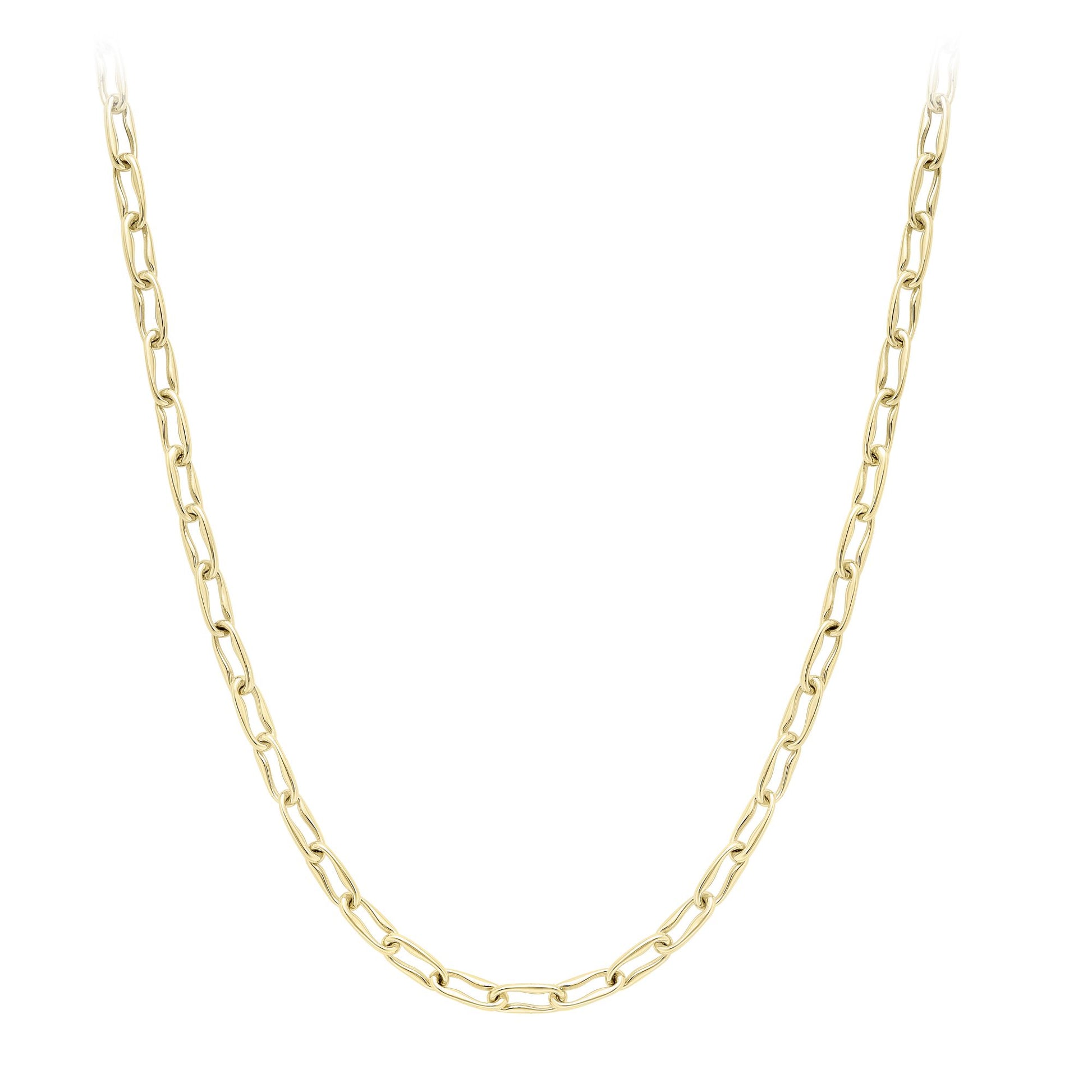 9ct Gold  Stretched Wavy Pinched Oval Chain Necklace 4mm 18"/45cm - CANR02054-18