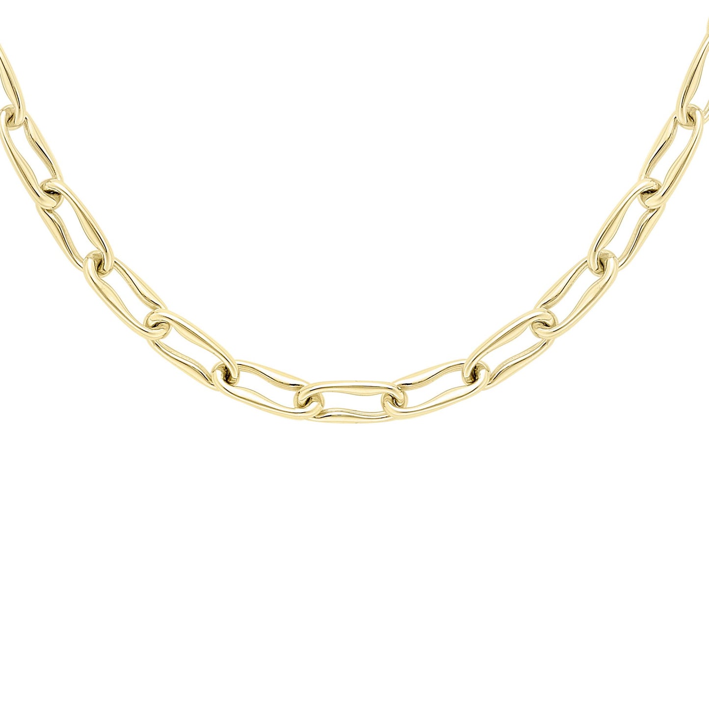 9ct Gold  Stretched Wavy Pinched Oval Chain Necklace 4mm 18"/45cm - CANR02054-18