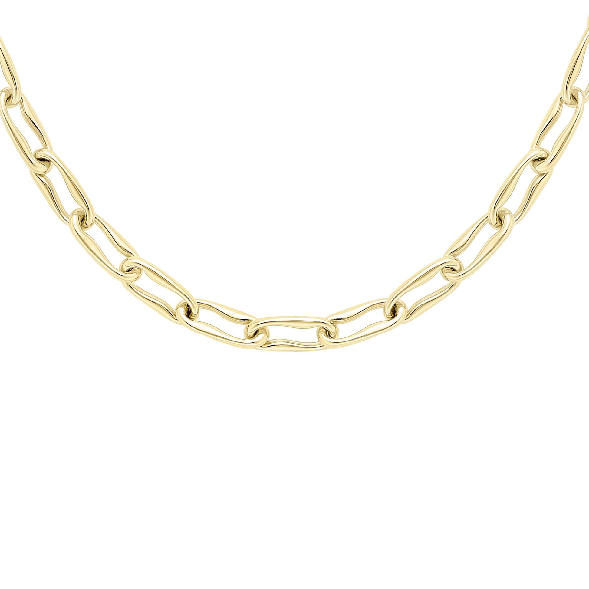 9ct Gold  Stretched Wavy Pinched Oval Chain Necklace 4mm 18"/45cm - CANR02054-18