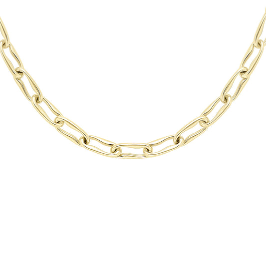 9ct Gold  Stretched Wavy Pinched Oval Chain Necklace 4mm 18"/45cm - CANR02054-18