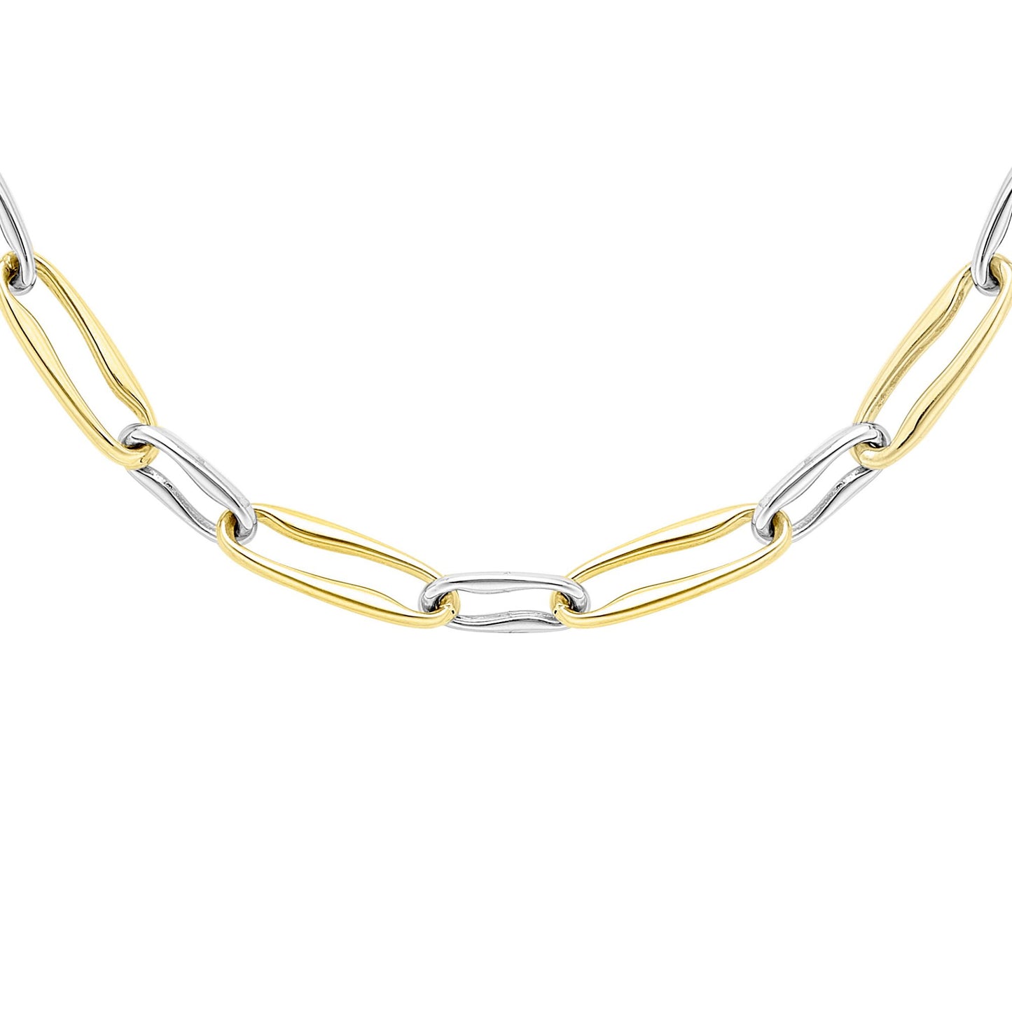 9ct 2-Colour Gold  Wavy Pinched Oval Chain Necklace 4mm 18" - CANR02055-18