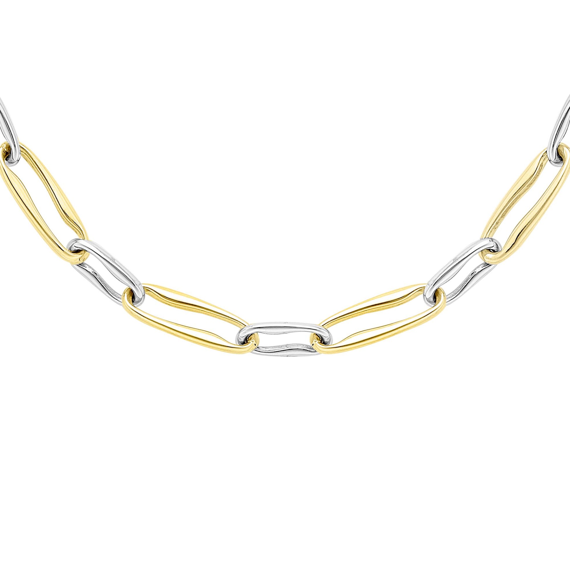 9ct 2-Colour Gold  Wavy Pinched Oval Chain Necklace 4mm 18" - CANR02055-18