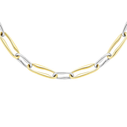 9ct 2-Colour Gold  Wavy Pinched Oval Chain Necklace 4mm 18" - CANR02055-18