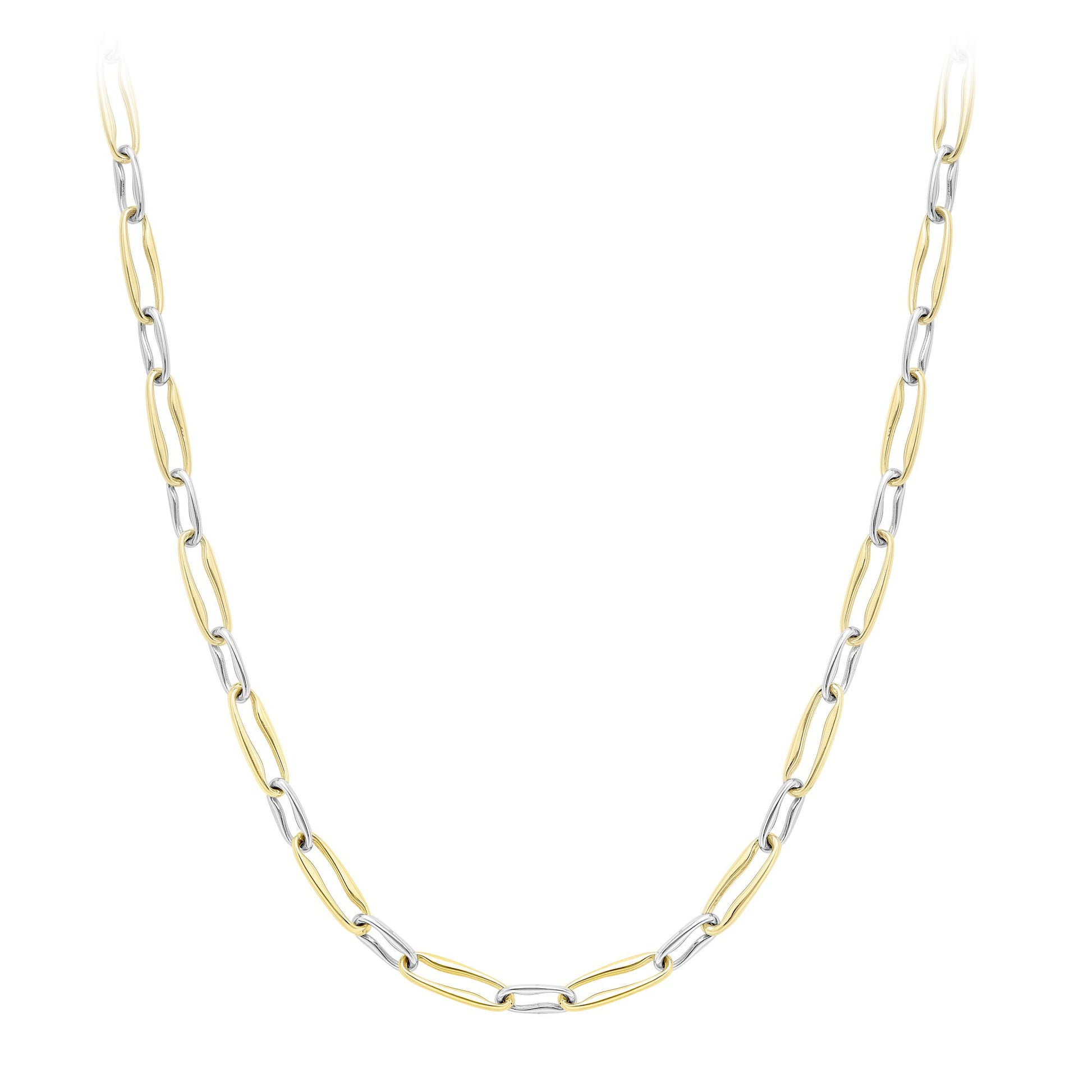 9ct 2-Colour Gold  Wavy Pinched Oval Chain Necklace 4mm 18" - CANR02055-18