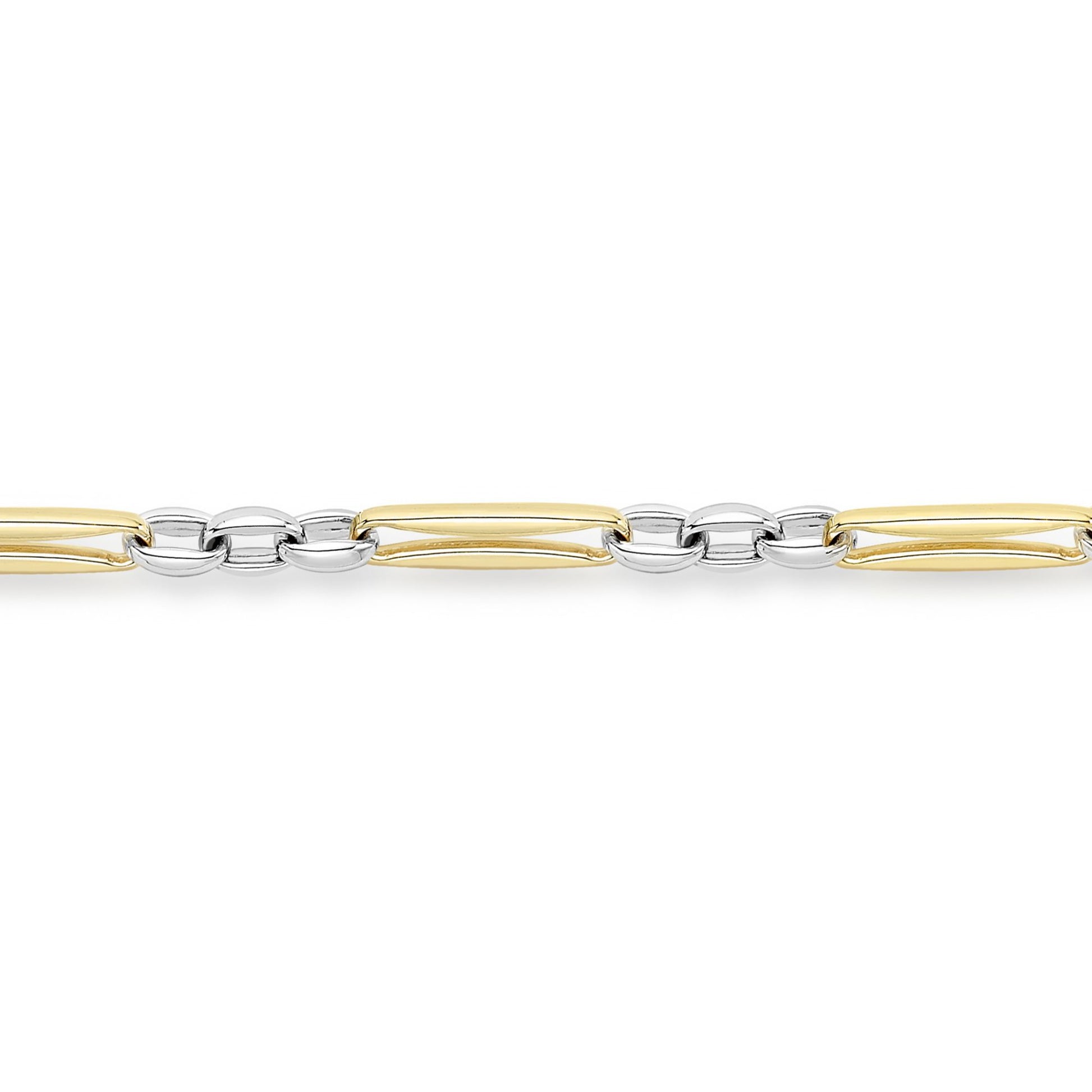 9ct 2-Colour Gold  Pinched Figaro Style Bracelet 4mm 7.5" - CANR02057-07