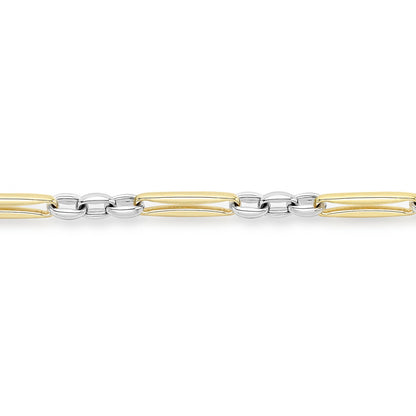 9ct 2-Colour Gold  Pinched Figaro Style Bracelet 4mm 7.5" - CANR02057-07