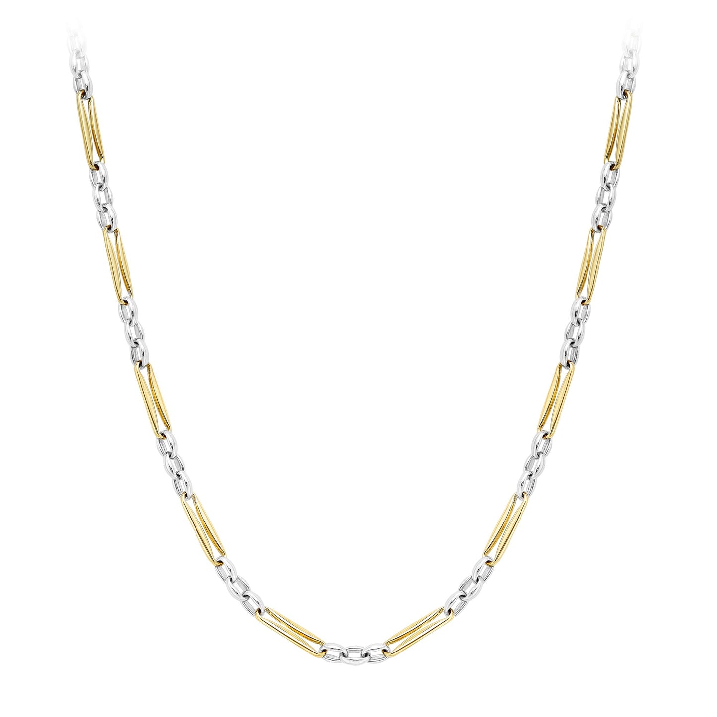 9ct 2-Colour Gold  Pinched Figaro Style Chain Necklace 4mm 18" - CANR02057-18