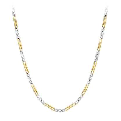 9ct 2-Colour Gold  Pinched Figaro Style Chain Necklace 4mm 18" - CANR02057-18