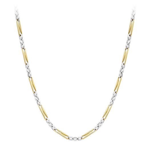 9ct 2-Colour Gold  Pinched Figaro Style Chain Necklace 4mm 18" - CANR02057-18