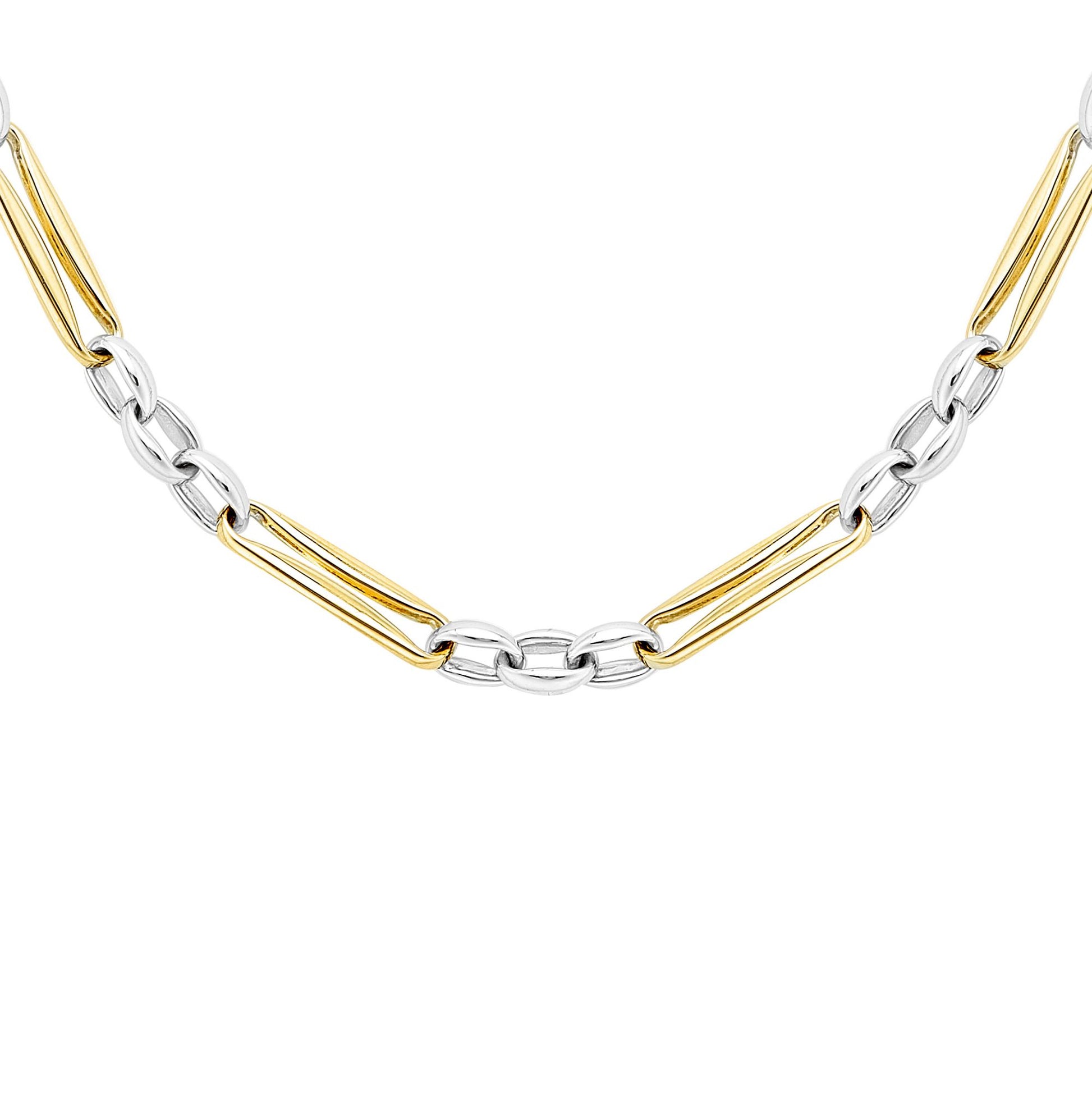 9ct 2-Colour Gold  Pinched Figaro Style Chain Necklace 4mm 18" - CANR02057-18