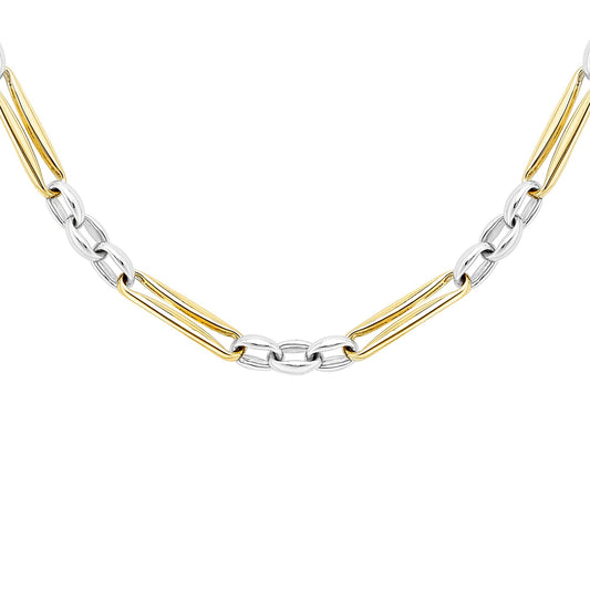 9ct 2-Colour Gold  Pinched Figaro Style Chain Necklace 4mm 18" - CANR02057-18