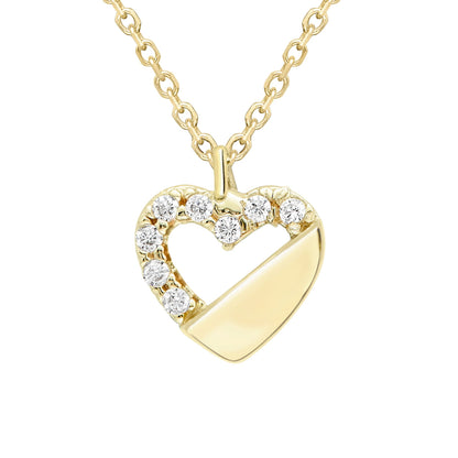9ct Gold  CZ Encrusted Semi Open Love Heart Necklace 8mm 17" - CANR02062-17