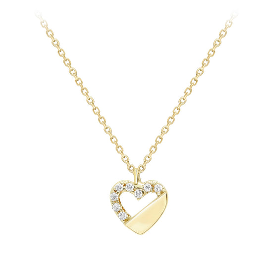 9ct Gold  CZ Encrusted Semi Open Love Heart Necklace 8mm 17" - CANR02062-17