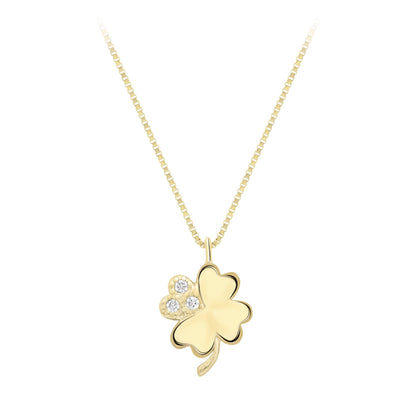 9ct Gold  CZ Accent Cluster Lucky 4 Leaf Clover Necklace 8mm 17" - CANR02065-17