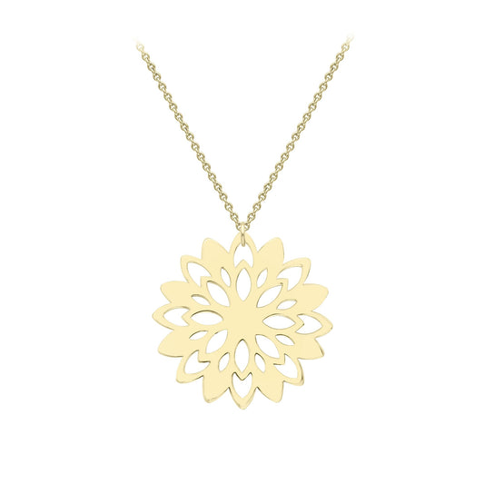 9ct Gold  Supernova Flower Snowflake Lavalier Necklace 17mm 18" - CANR02075-18