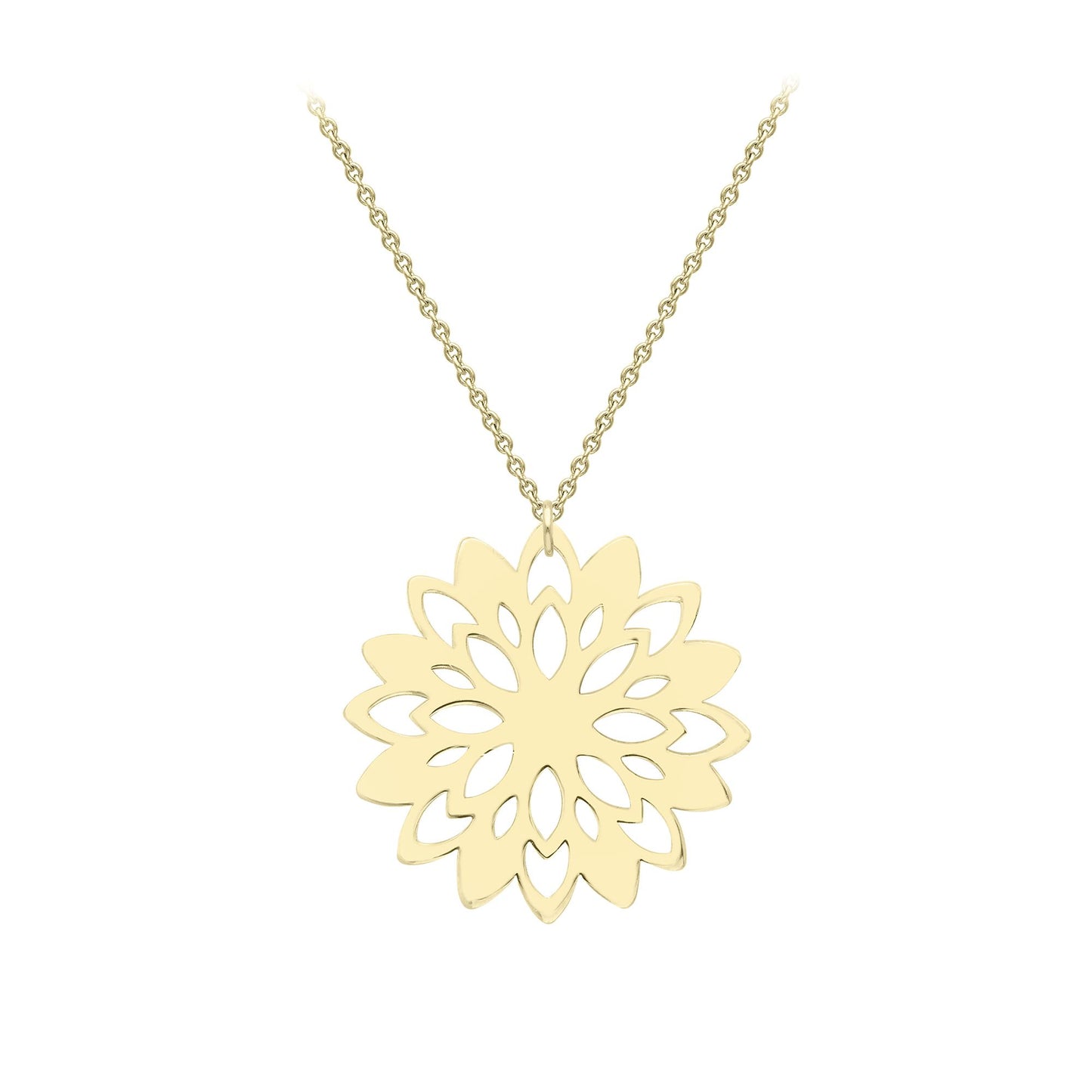 9ct Gold  Supernova Flower Snowflake Lavalier Necklace 17mm 18" - CANR02075-18