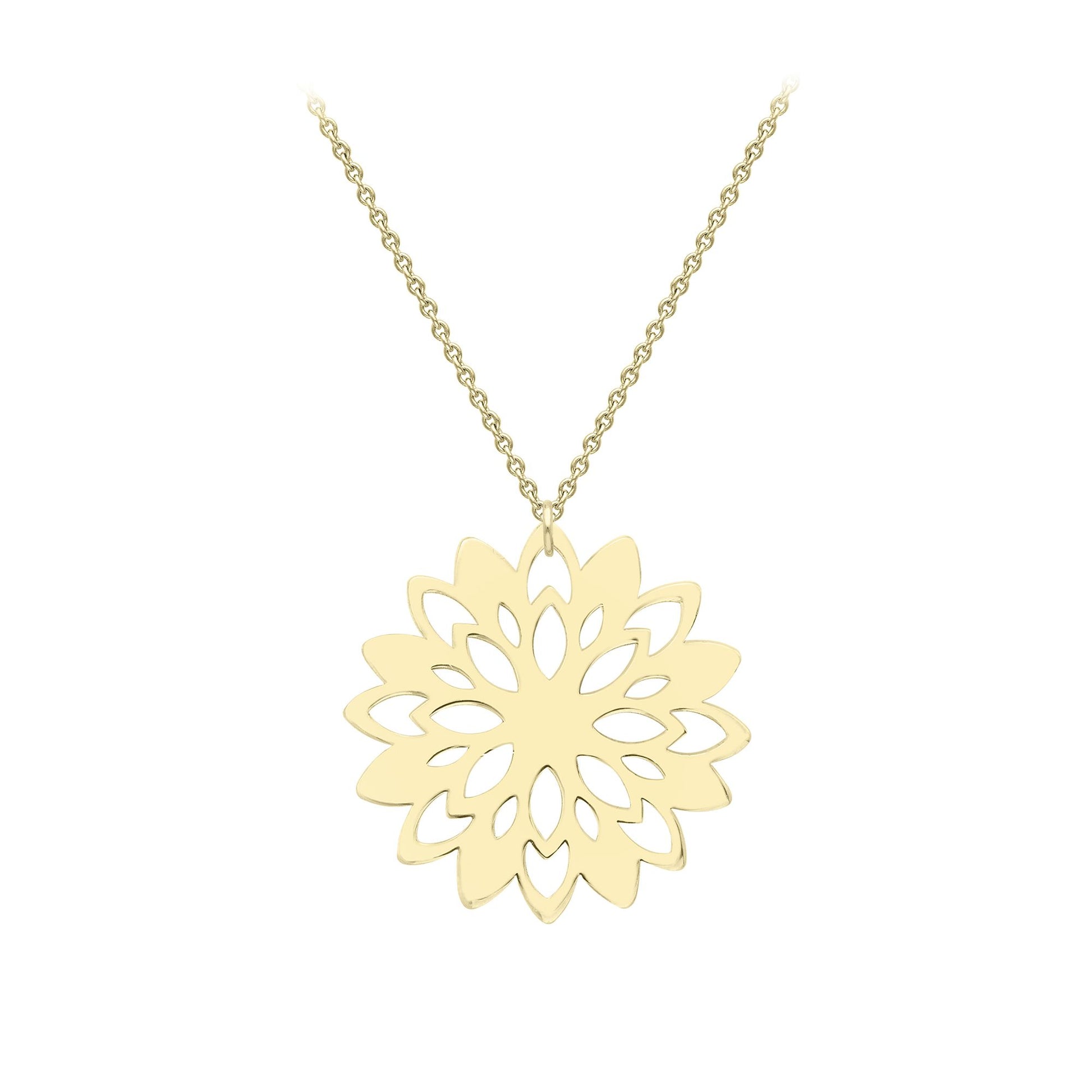 9ct Gold  Supernova Flower Snowflake Lavalier Necklace 17mm 18" - CANR02075-18