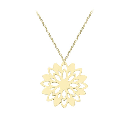 9ct Gold  Supernova Flower Snowflake Lavalier Necklace 17mm 18" - CANR02075-18