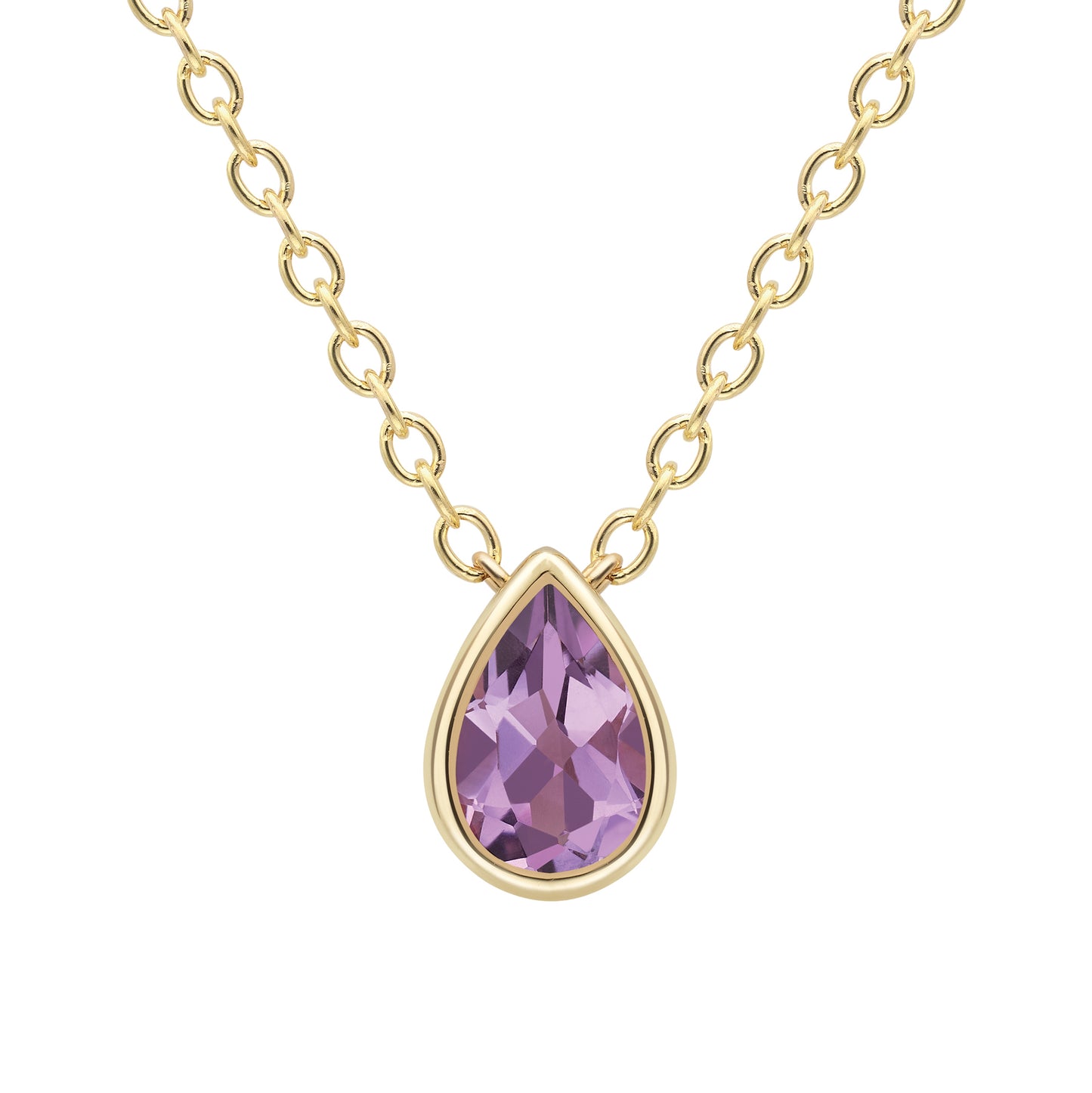 9ct Gold  Yellow Gold Amethyst Necklace 18"/45cm - CANR02090-18