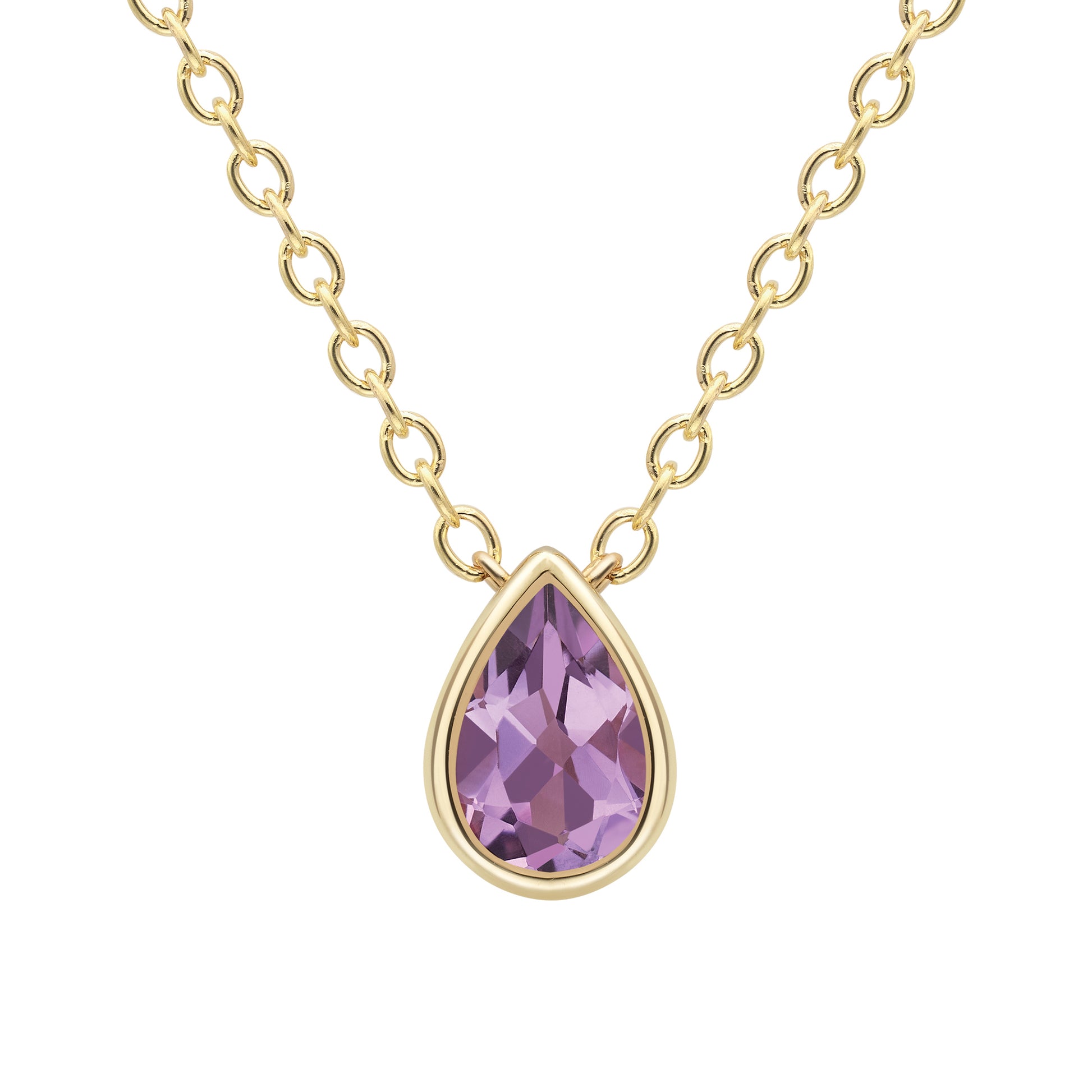 9ct Gold  Yellow Gold Amethyst Necklace 18"/45cm - CANR02090-18