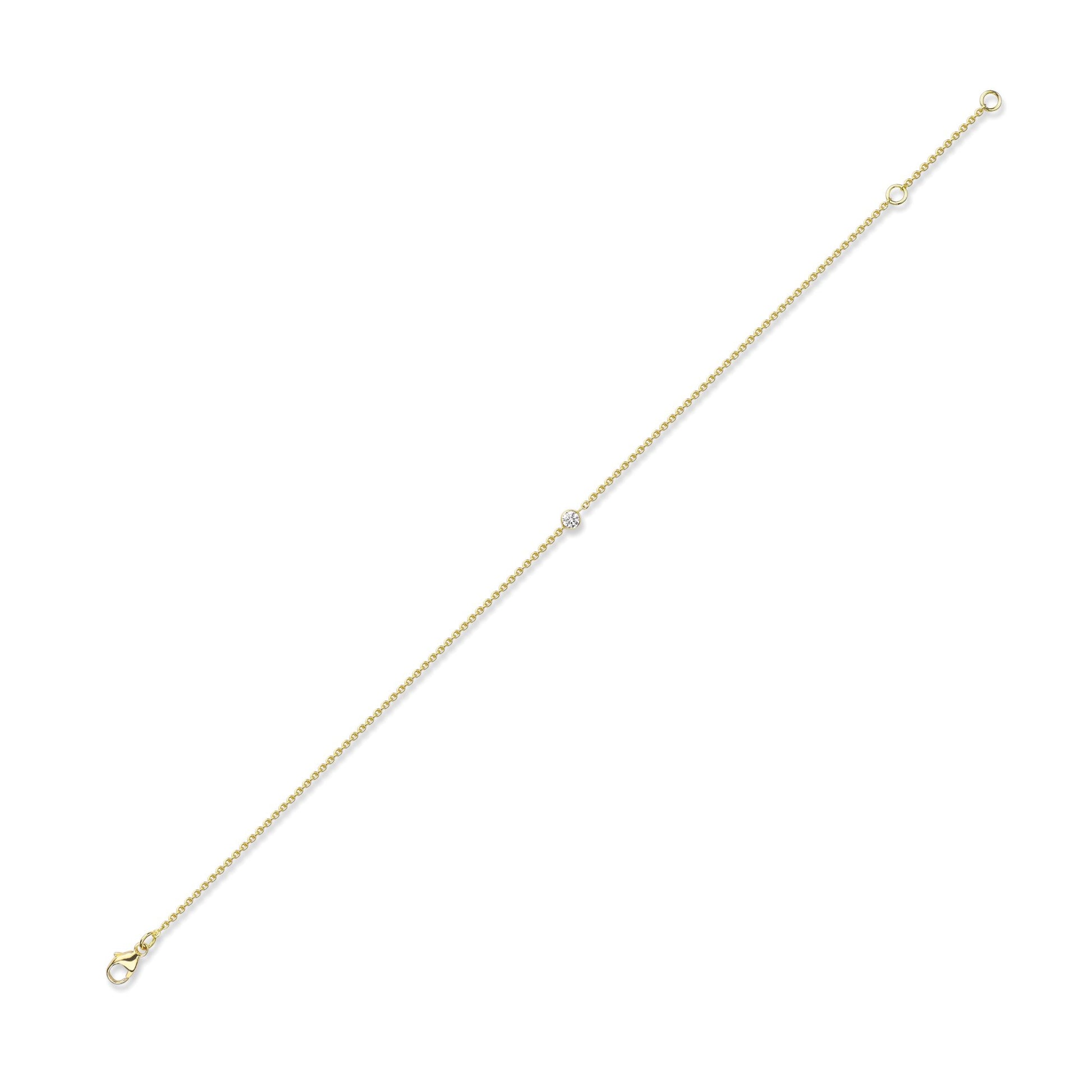 18ct Gold  Diamond Bubble Bezel Solitaire Charm Bracelet 3mm 7.5" - CBNR02178-07