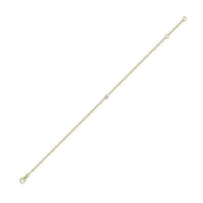 18ct Gold  Diamond Bubble Bezel Solitaire Charm Bracelet 3mm 7.5" - CBNR02178-07