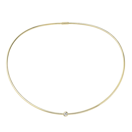 18ct Gold  Diamond Round Tube Bubble Solitaire Necklace 5mm 15" - CBNR02241