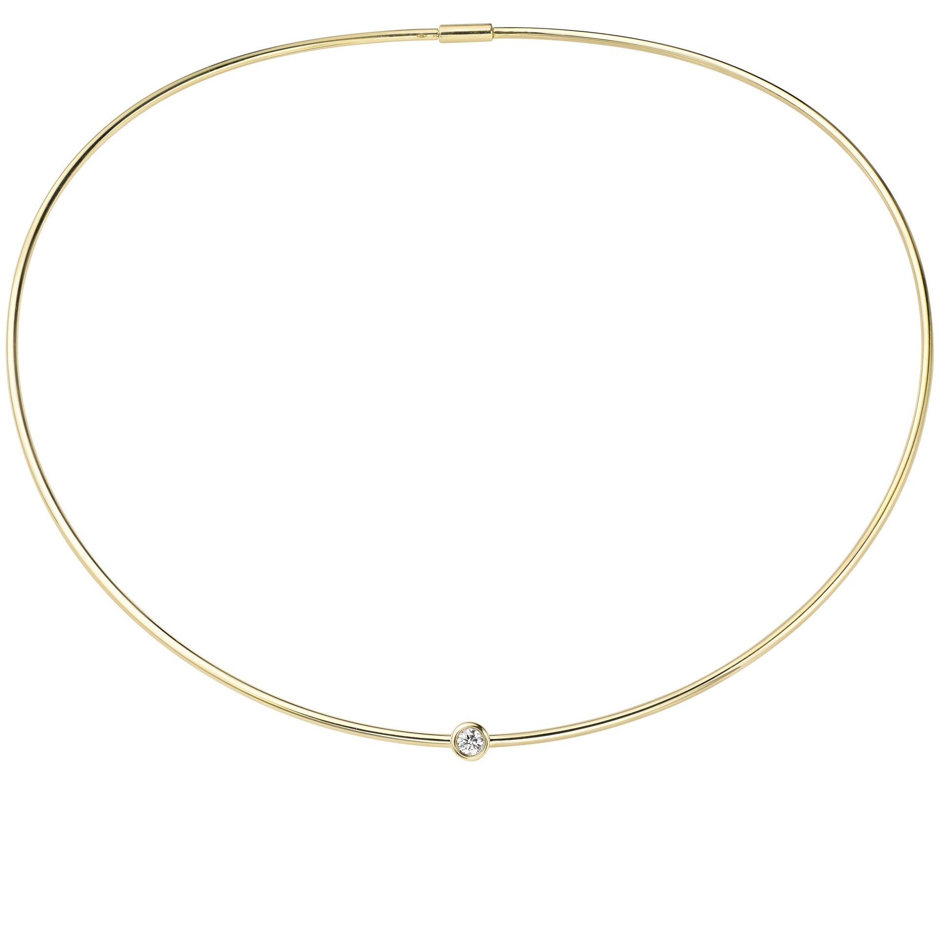 18ct Gold  Diamond Round Tube Bubble Solitaire Necklace 5mm 15" - CBNR02241