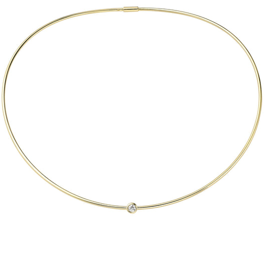 18ct Gold  Diamond Round Tube Bubble Solitaire Necklace 5mm 15" - CBNR02241