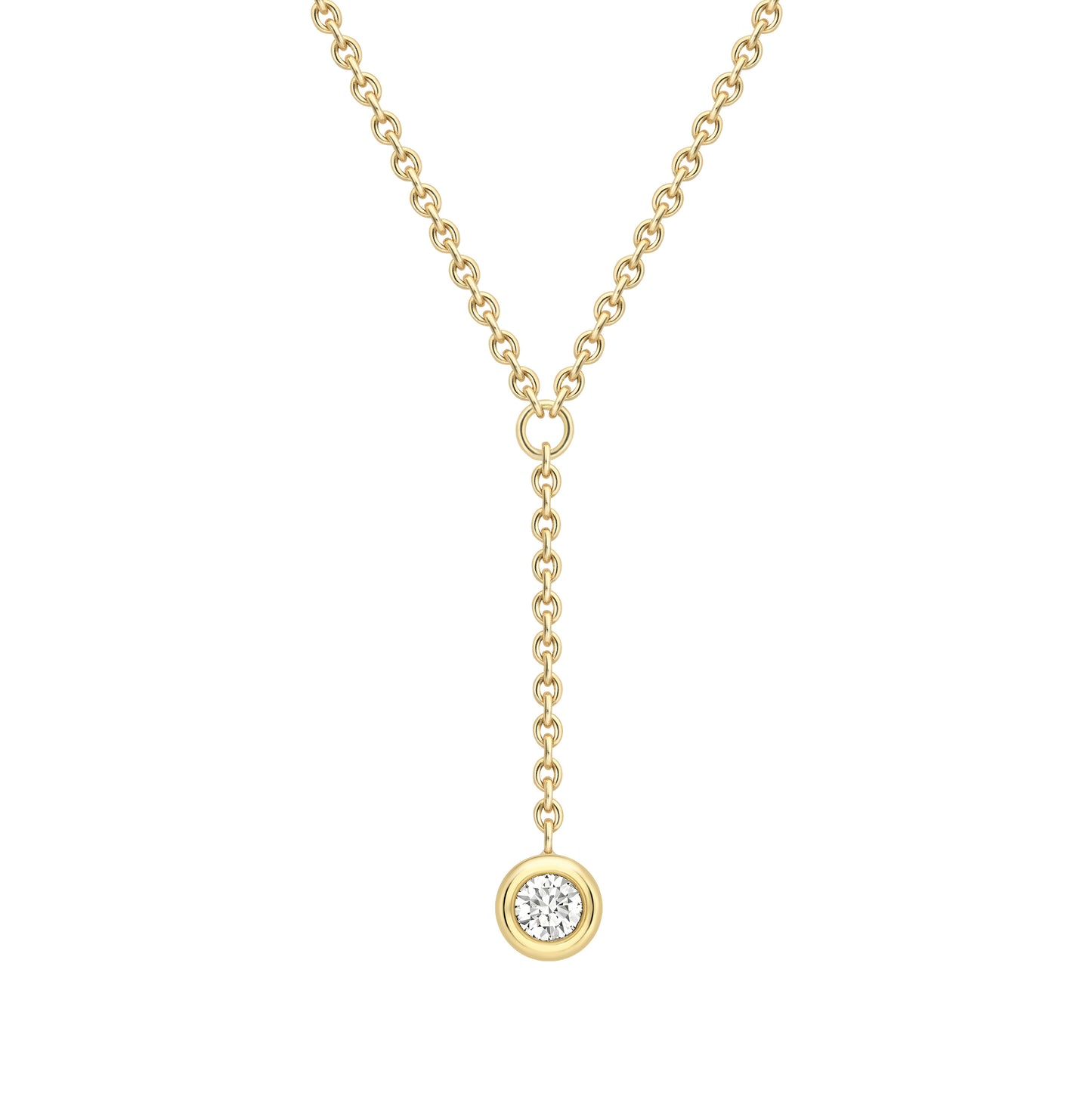 18ct Gold  Yellow Gold Rubover Diamond Y Necklet 18"/45cm - CBNR02244-18