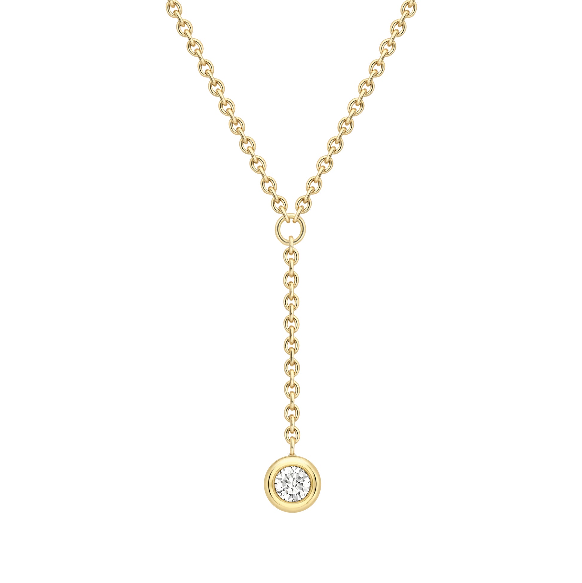 18ct Gold  Yellow Gold Rubover Diamond Y Necklet 18"/45cm - CBNR02244-18