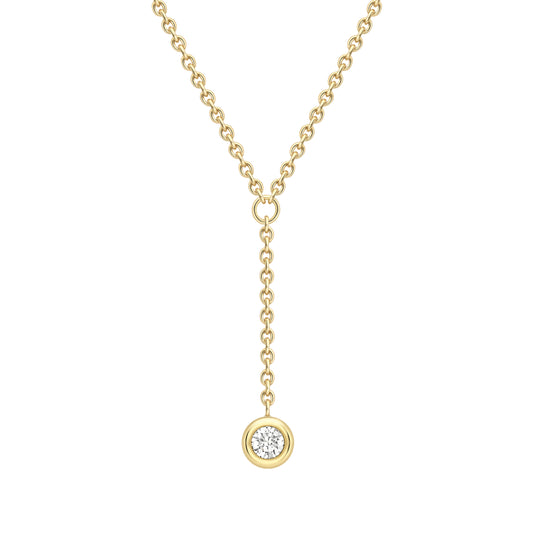 18ct Gold  Yellow Gold Rubover Diamond Y Necklet 18"/45cm - CBNR02244-18