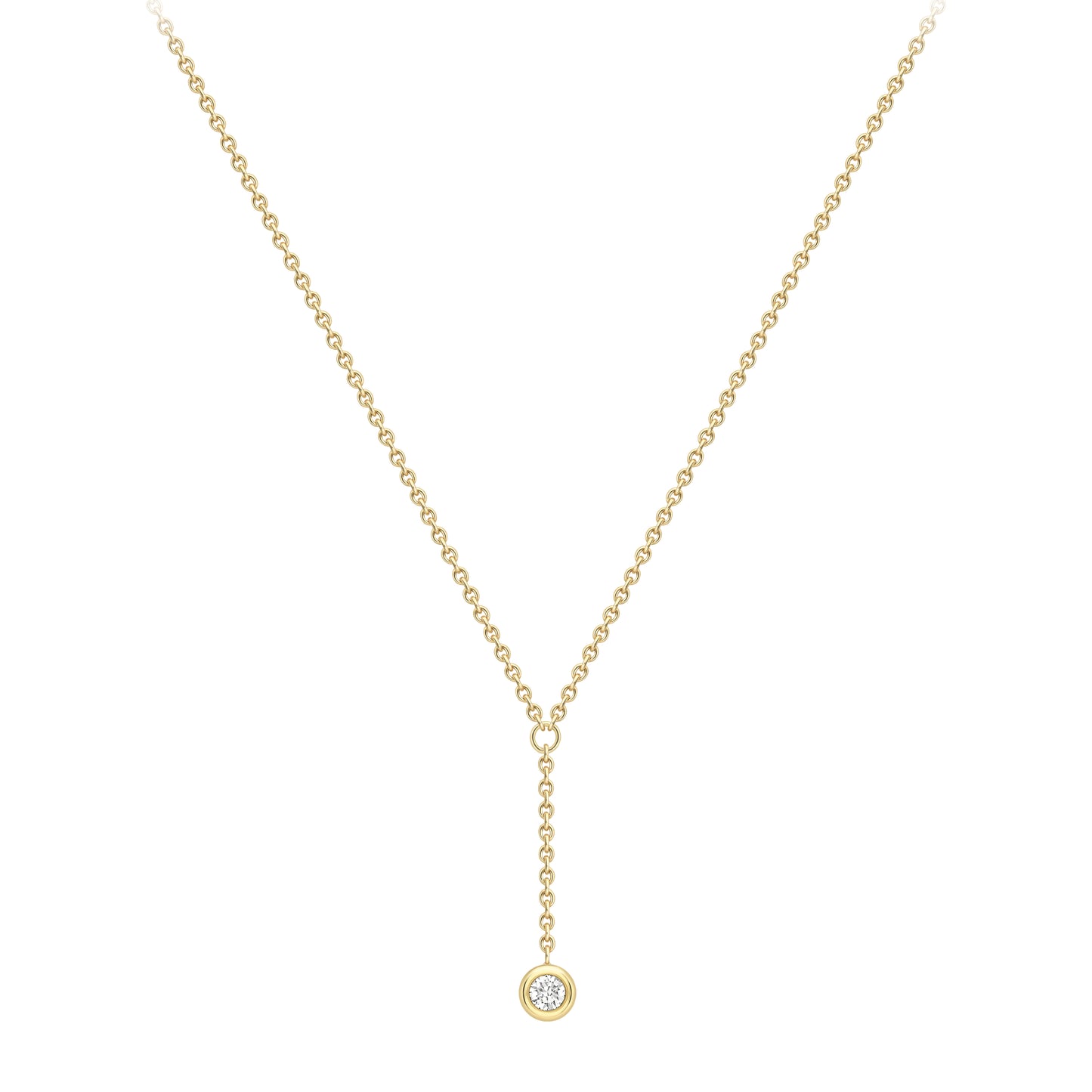 18ct Gold  Yellow Gold Rubover Diamond Y Necklet 18"/45cm - CBNR02244-18