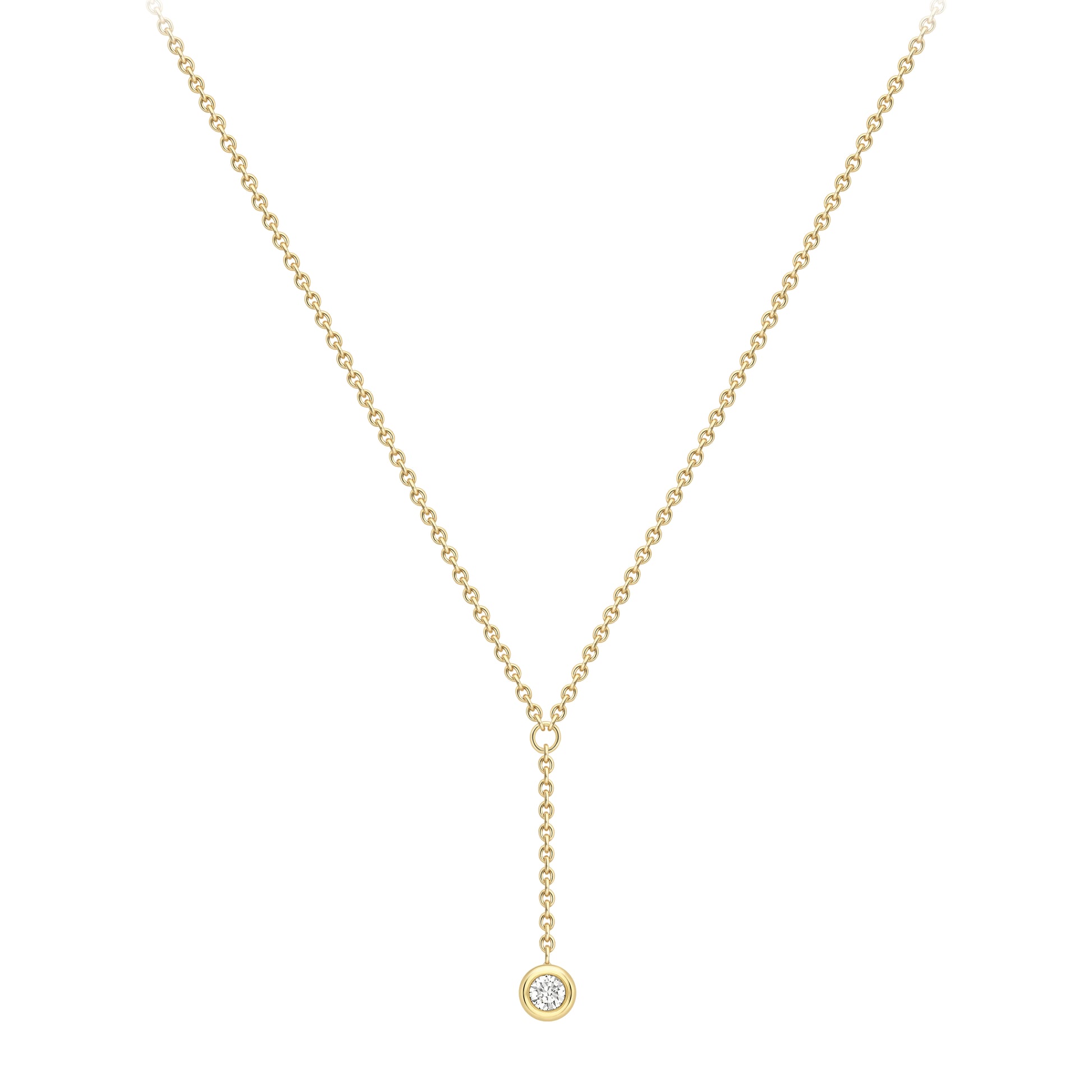 18ct Gold  Yellow Gold Rubover Diamond Y Necklet 18"/45cm - CBNR02244-18