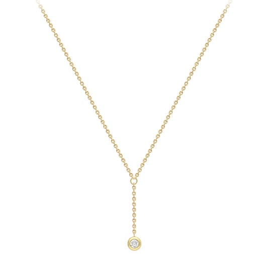 18ct Gold  Yellow Gold Rubover Diamond Y Necklet 18"/45cm - CBNR02244-18