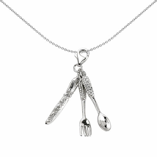 Sterling Silver  Knife Spoon Fork Cutlery Fine Dining Link Charm - CM012