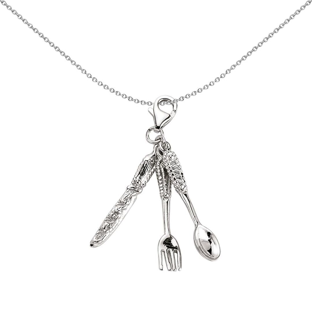 Sterling Silver  Knife Spoon Fork Cutlery Fine Dining Link Charm - CM012