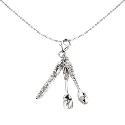Sterling Silver  Knife Spoon Fork Cutlery Fine Dining Link Charm - CM012
