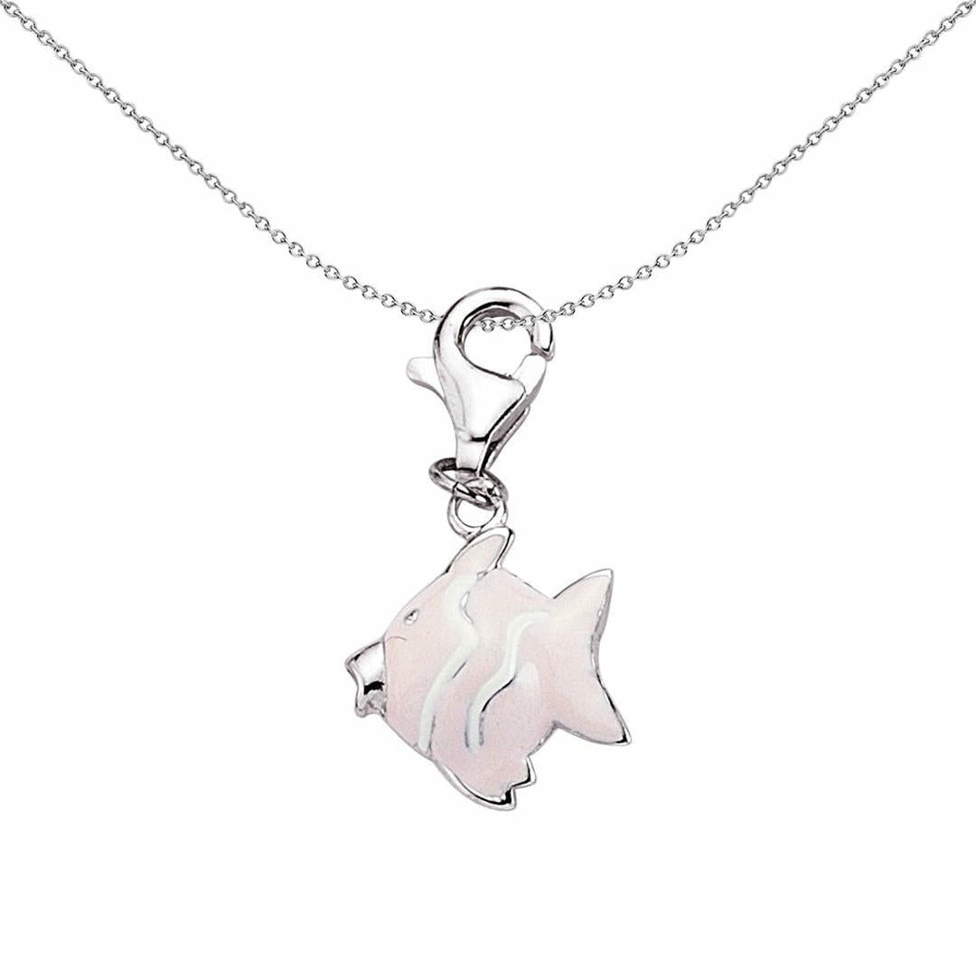 Sterling Silver  Enamel Pink White Clown Fish Charm Pendant - CM040