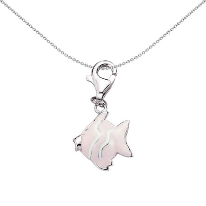 Sterling Silver  Enamel Pink White Clown Fish Charm Pendant - CM040