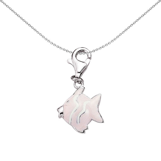 Sterling Silver  Enamel Pink White Clown Fish Charm Pendant - CM040