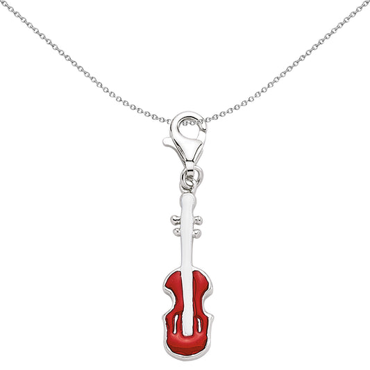 Sterling Silver  Red Enamel Tiny Violin Link Charm - CM042