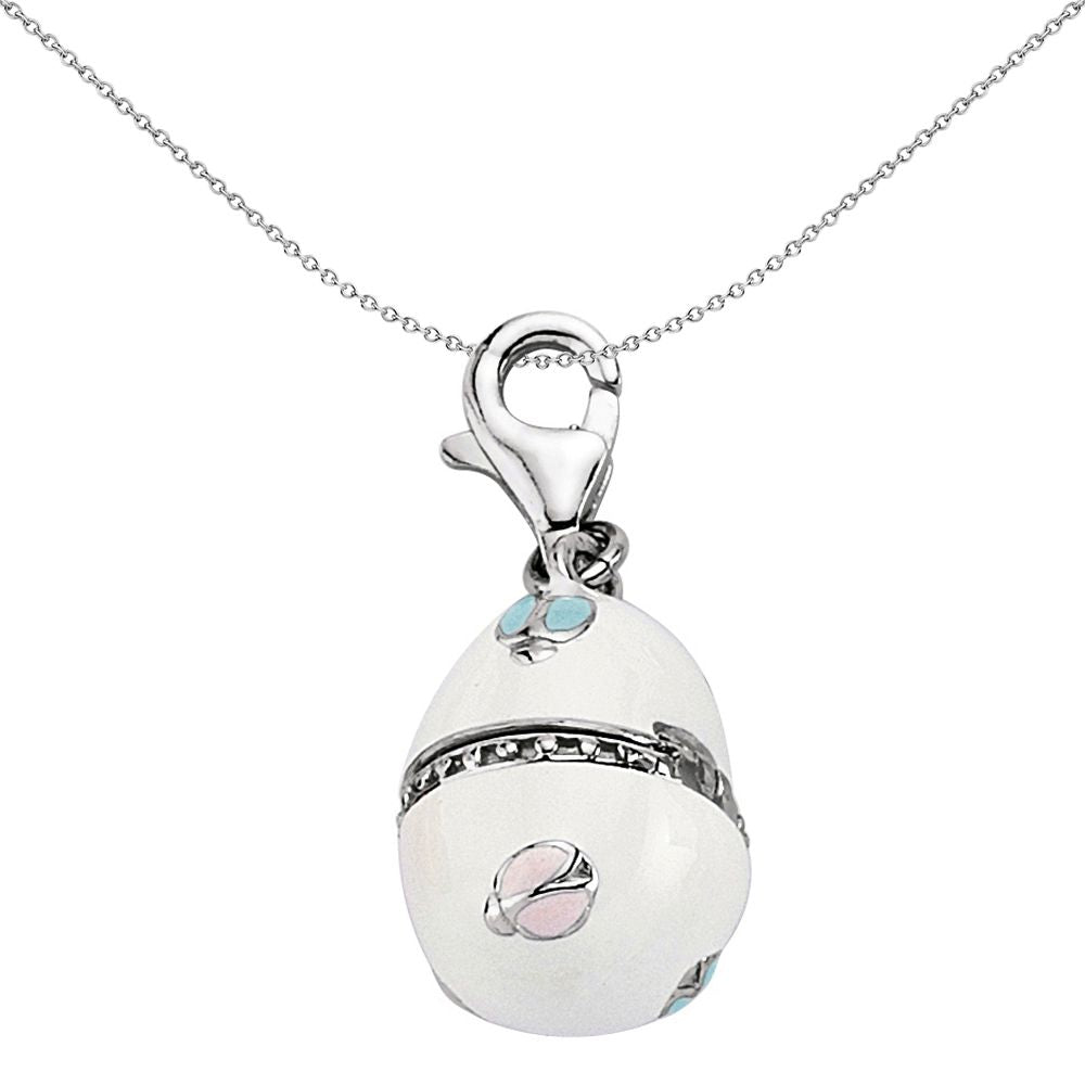 Sterling Silver  White Enamel Egg Case Locket Link Charm - CM043