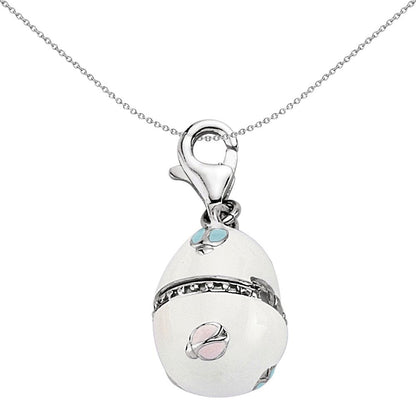 Sterling Silver  White Enamel Egg Case Locket Link Charm - CM043