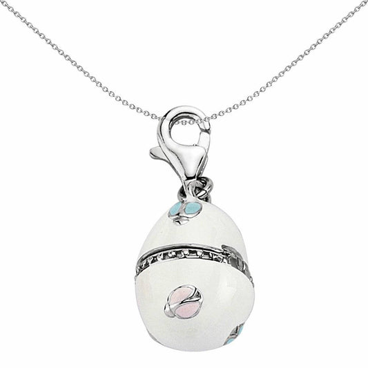Sterling Silver  White Enamel Egg Case Locket Link Charm - CM043