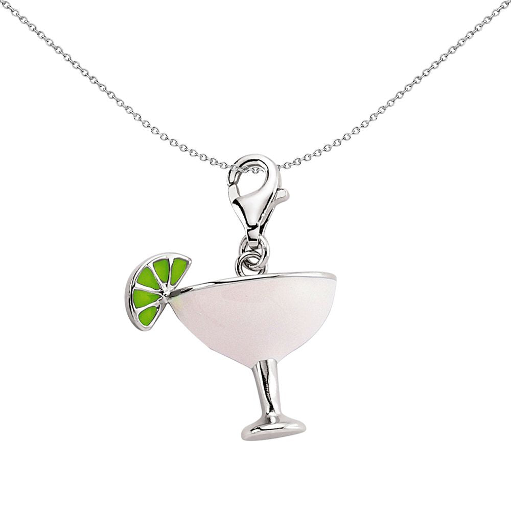 Silver  Enamel Pink Lime Green Lychee Martini Cocktail Charm - CM045