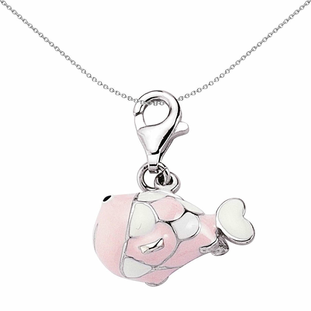Sterling Silver  Enamel Pink White Fish Charm Pendant - CM046