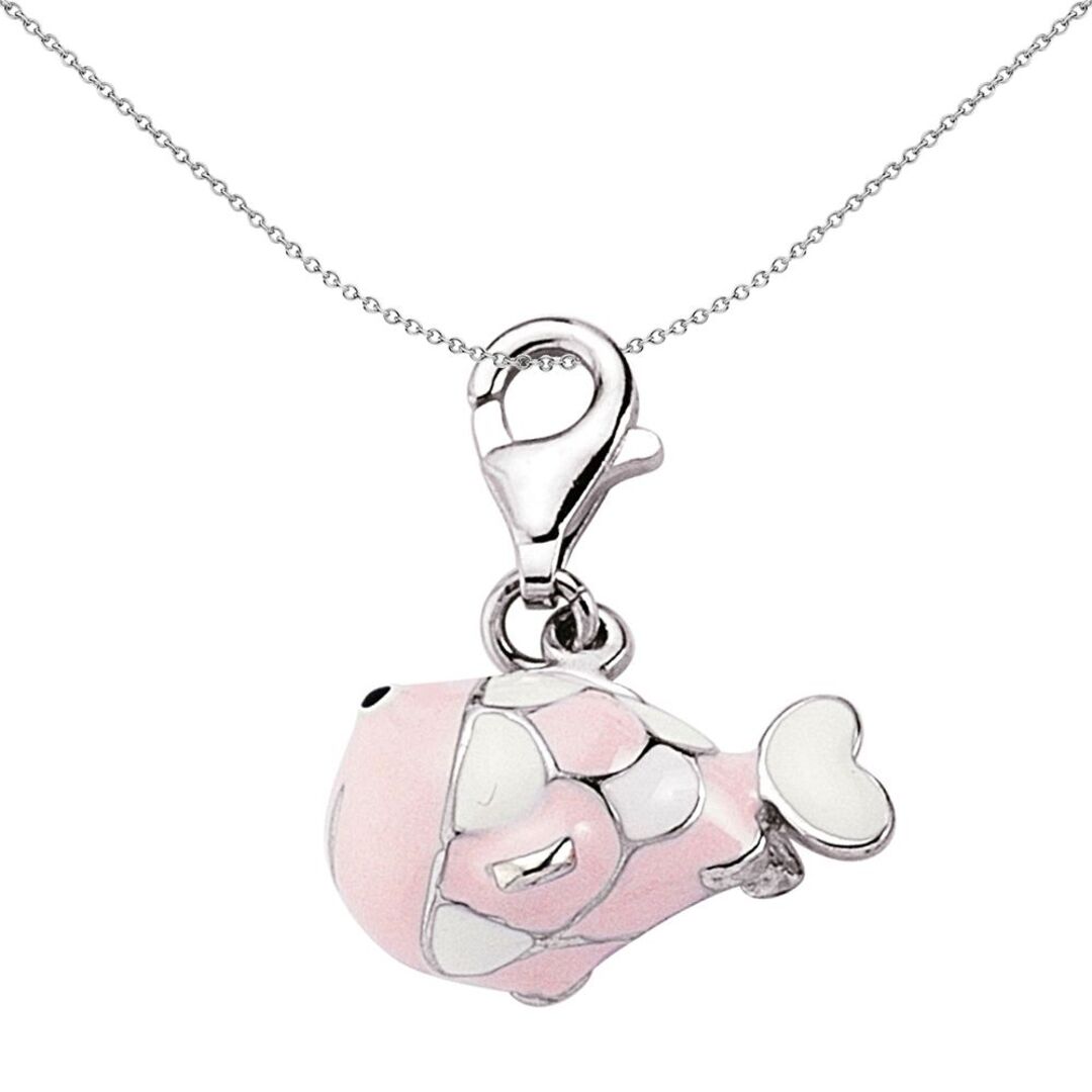 Sterling Silver  Enamel Pink White Fish Charm Pendant - CM046