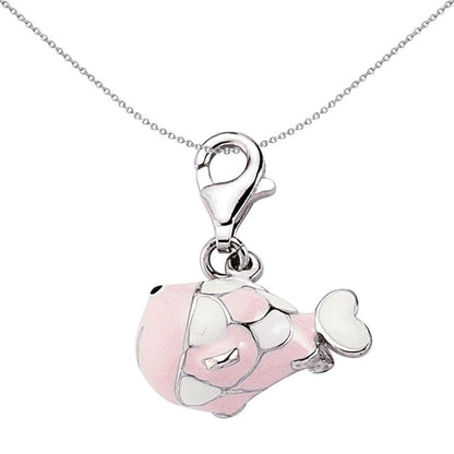 Sterling Silver  Enamel Pink White Fish Charm Pendant - CM046